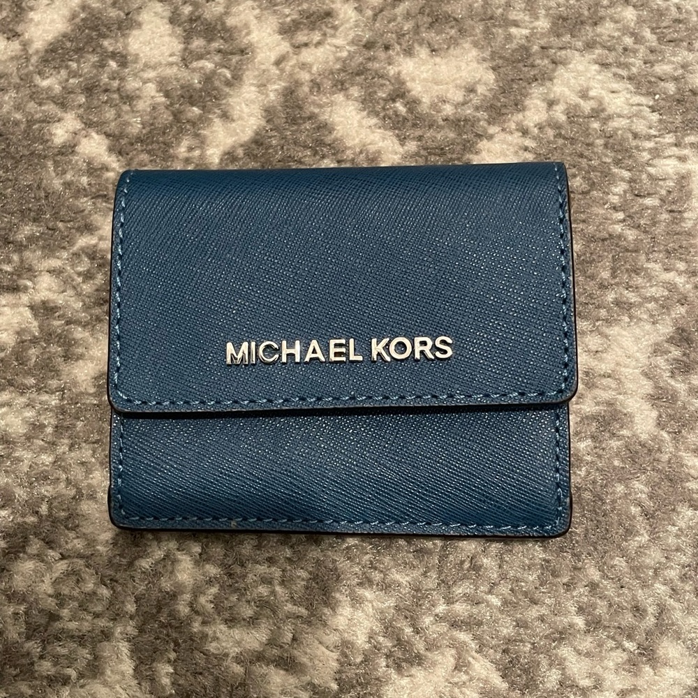 Michael Kors Navy Saffiano Mini Wallet with Gold Logo